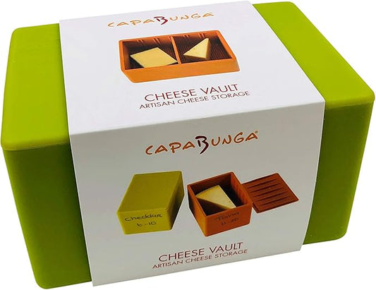 CapaBunga Cheese Vault with Divider - Reusable Artisan Cheese Storage Container for Fridge - Food Grade Silicone Cheese Container 6x4x3.5” - Cheese Keeper for Refrigerator - Green Cheese Holder