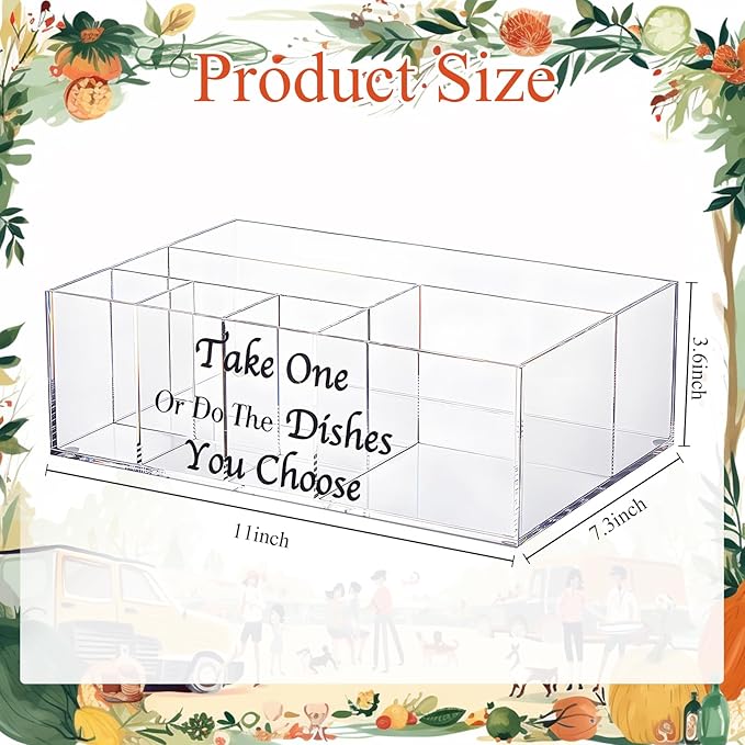 Hushee Utensil Holder Silverware Caddy Acrylic Paper Plate Dispenser Holders for Napkins Flatware Spoon Fork Knife with 6 Compartments for Party Camping Picnic(Funny)