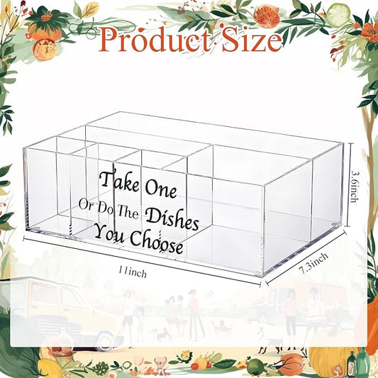 Hushee Utensil Holder Silverware Caddy Acrylic Paper Plate Dispenser Holders for Napkins Flatware Spoon Fork Knife with 6 Compartments for Party Camping Picnic(Funny)