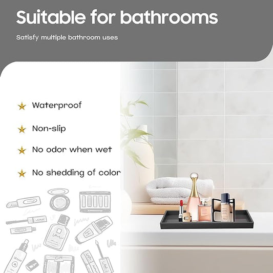Vanity and Bathroom Tray, 9.8" ABS Countertop Organizer,Waterproof Vanity Tray for Toilet Tank,Perfume,Soap,Keys,Bathroom Accessories,Kitchen and Bath Trays,Non Slip Small Trays,Black