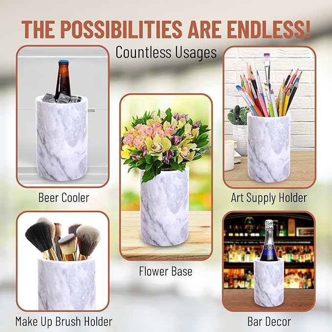 Homeries Marble Utensil Holder Set - Utensils Included - Flatware & Utensil Storage Organizer for Countertops, Pantry, Bathroom, Office & Center Table - Stylish Kitchen Counter Decor
