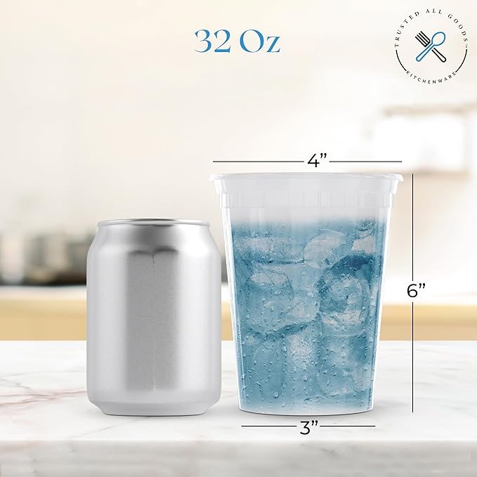 [25Sets] 32oz Deli Containers with Lids & One (1) Label Sheet - Leakproof BPA Free Plastic Deli Containers with Lids 32 oz - Freezer and Dishwasher Safe
