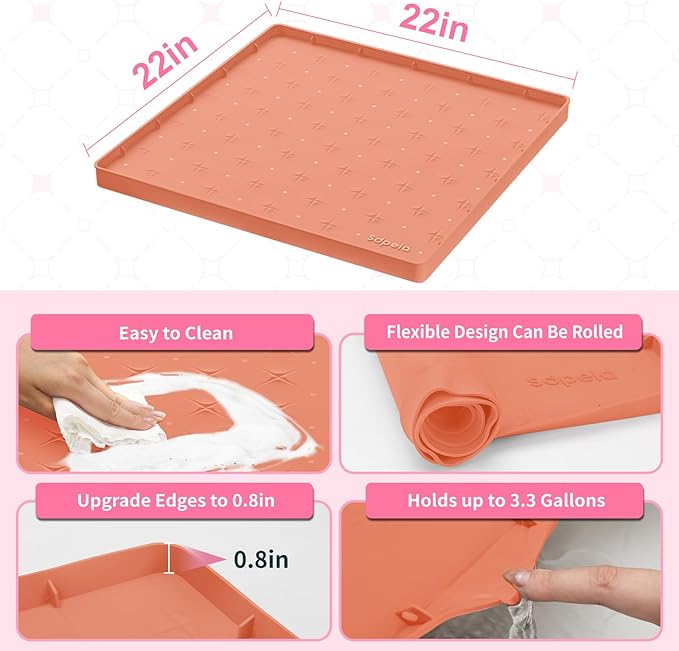 Sdpeia Under Sink Mat for [22" x 22"] Cabinet, Upgraded Silicone Waterproof Mat Kitchen Cabinet Liner Cabinet Protector Kitchen Organizers and Storage