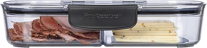 Progressive Prokeeper + Deli Storage Set: Air-Tight Silicone Sealed Containers w Grooved Bottom, Dry Erase Lid, BPA-Free, Stackable, Keeps Meats & Cheeses Fresh Longer, PKS-710C Split Deli 1.6L