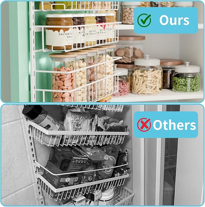 Fixwal 6-Tier Over the Door Pantry Organizer, Metal Hanging Spice Rack Storage Shelves with Adjustable Baskets for Kitchen, White
