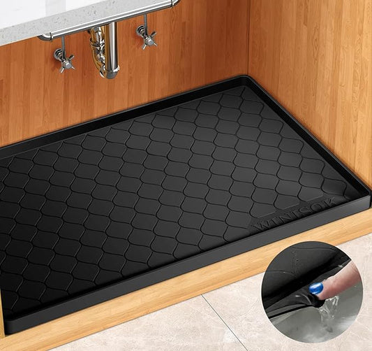 Silicone Under Sink Mat 19" x 19", Kitchen Essentials and Gadgets, Shelf Liner and Cabinet Protector, Home Organizers and Storage, Waterproof Bathroom Tray