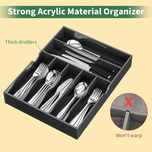 NIUBEE Expandable Kitchen Drawer Organizer for Flatware and Utensils,Black Acrylic Adjustable Silverware Tray for Drawer,Office,Bathroom Supplies-9 Compartments
