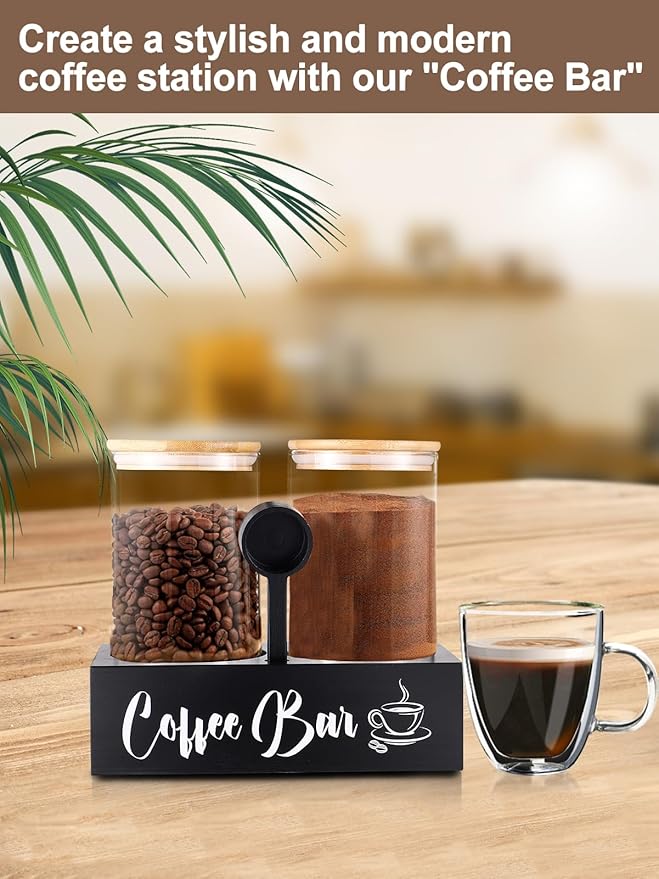 ANPHSIN 2Pcs 49oz Large Capacity Glass Coffee Containers - BPA Free Storage Jars with Shelf Lids and Spoon for Coffee Bean Bar Station Kitchen Gift