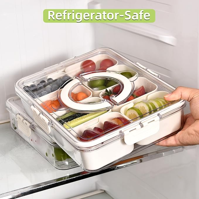 UPTRUST Snackle Box Container, Premium 2-Pack Divided Serving Tray & Lid with 8 Compartments, Durable Snackle Boxes for Travel & Parties – Snack box container, Perfect for Treats & Gifts