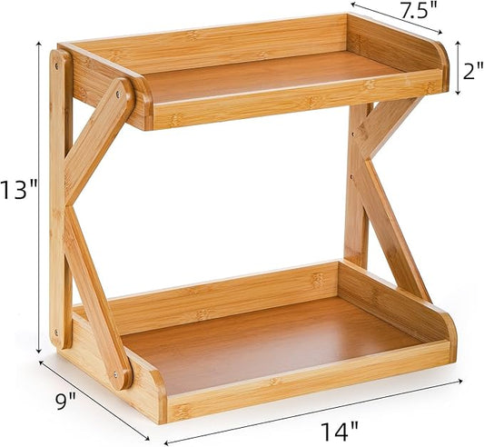 AVLA 2-Tier Coffee Station Organizer, Bamboo Kitchen Counter Shelf, Countertop Spice Condiment Rack Syrup Storage Holder, Tea Station Stand for Coffee Bar Accessories, Office, Home, Desktop