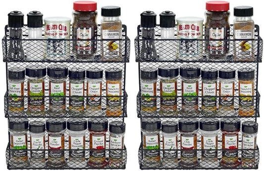 Wall Mount Spice Rack – 3-Tier Kitchen Storage Organizer Shelf, Space-Saving Design, Includes 2 Racks