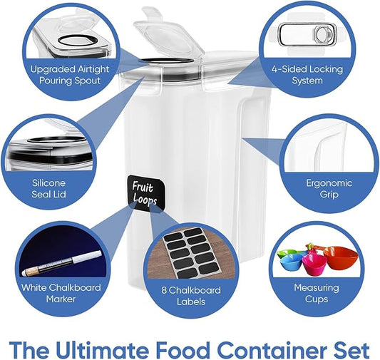 Cereal Containers Storage Set of 8 (101.4oz) - Premium Airtight Food Storage Containers for Kitchen Organization - Includes Labels, Spoon Set & Pen - Kitchen Containers best for Flour & Rice