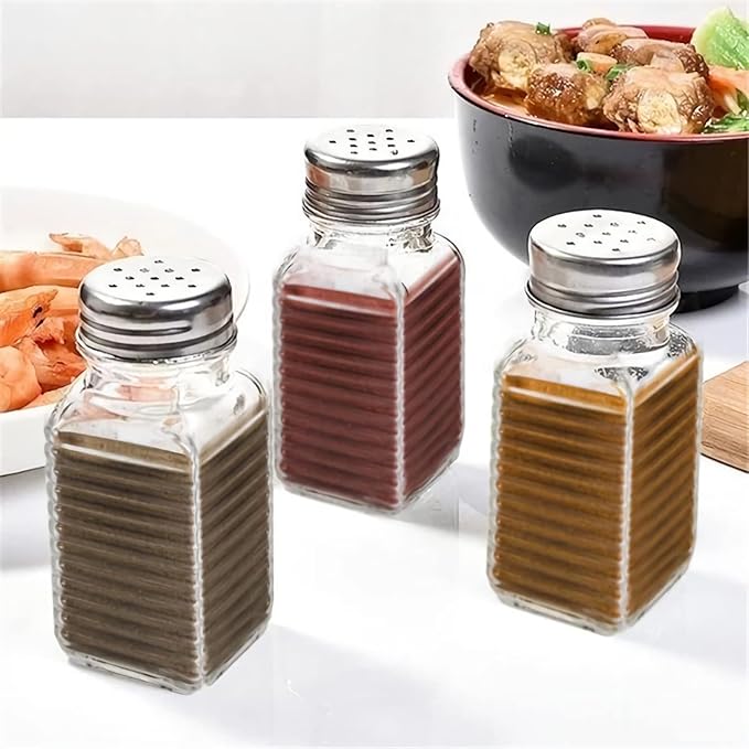 WUWEOT 30 Pack Salt and Pepper Shakers, 3.3oz Glass Shakers Spice Jar with Metal Lids for Salt, Pepper, Spices, Seasonings, Restaurant & Home Kitchen Supplies