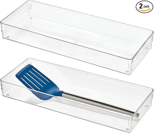 iDesign Small Kitchen Drawer Organizer - Plastic Drawer Organizers for Kitchen - Set of 2 - Clear