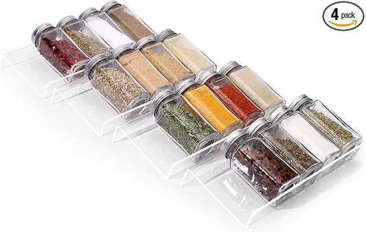 MIUKAA Clear Acrylic Spice Drawer Organizer, 4 Tier- 1 Set Seasoning Jars Drawers Insert, Kitchen Spice Rack Tray for Drawer/Countertop (Jars not included)