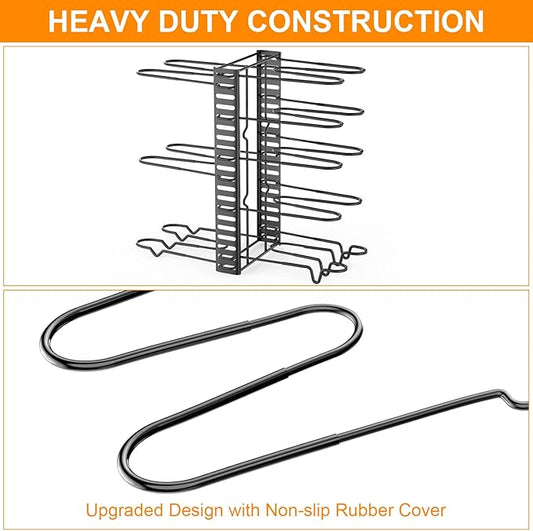 Pots and Pans Organizer for Cabinet with 2 Hooks, Adjustable Pot and Pan Organizer Rack for Cabinet 8 Tiers Durable Steel Construction Pot Rack Space Saving Kitchen Storage
