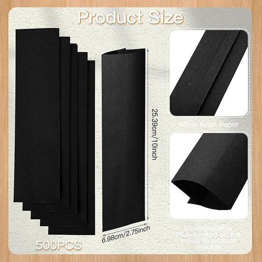 Geelin 500 Pcs Paper Silverware Bags 10" x 2-3/4" Kraft Utensils Sleeves for Restaurant Flatware Holder Unprinted Cutlery Bags Chopsticks Holder Christmas Wedding Party Tableware (Black)