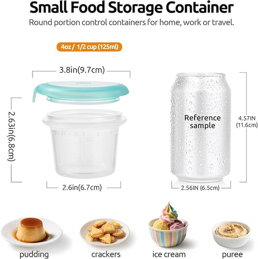U-Taste 4oz×2 Silicone Food Container Set: Small Kitchen Storage with Airtight Lid, Freezer & Microwave Safe, Snack Box with Date Marking Circle, Clear Stackable for Dip Sauce, Salad Dressing (Teal)