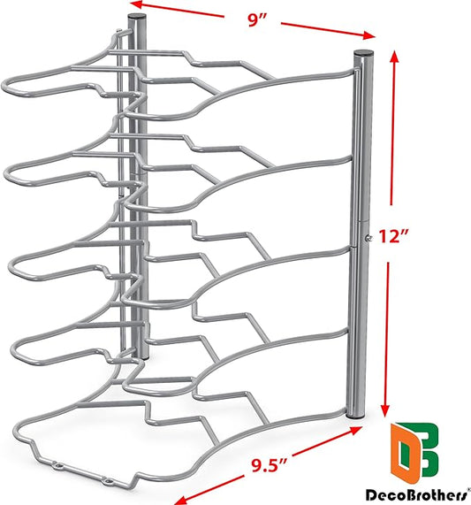 Deco Brothers Pan Organizer Rack for Kitchen Cabinet and Counter, Silver