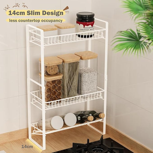 Countertop Spice Rack Slim 3 Tier Tall Seasoning Storage Rack Kitchen Spice Shelf Standing Rack Skincare Organiser