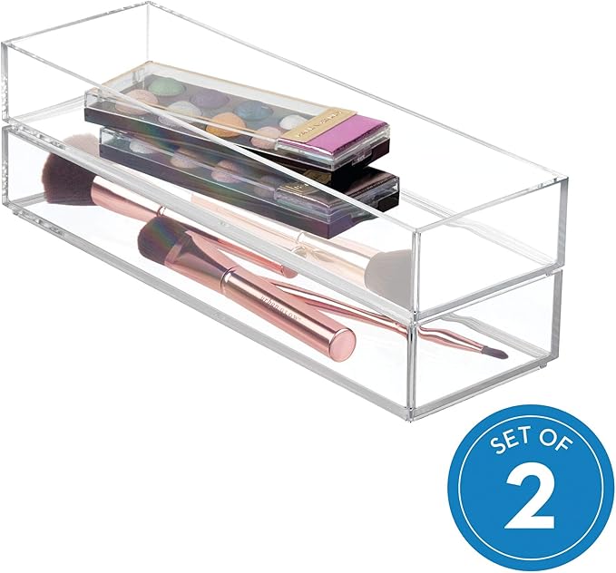 iDesign Clarity Drawer, Kitchen and Bathroom Organization Silverware, Spatulas, Gadgets, Large-Set of 2