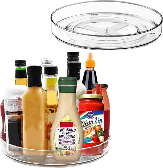 2 Pack Clear Lazy Susan Organizer Turntable, 10.6 & 9.25 Inch Acrylic Lazy Susan Turntable for Cabinet Non-Skid 360° Rotating Spice Rack, Refrigerator, Bathroom, Kitchen, Pantry Organizer