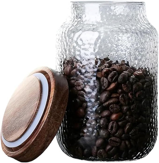 24 OZ Glass Coffee Jar with Wooden Lid 700ml Clear Vintage Glass Storage Canister Anti-slip Decorative Jars with Lids for Food Candy Coffee Beans Cookie Sugar