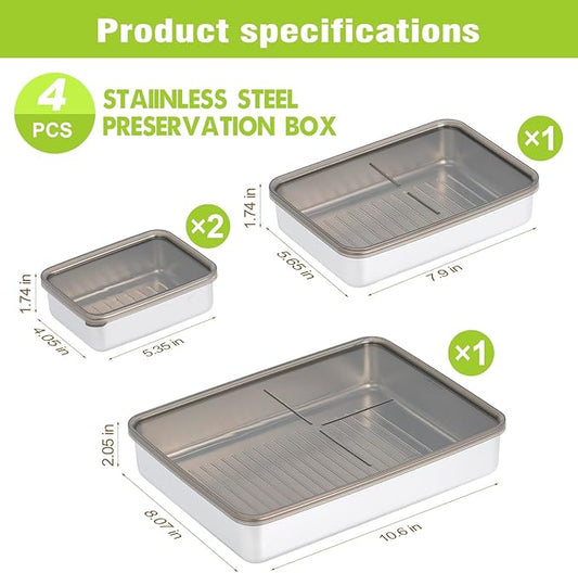 Deli Meat and Cheese Storage Container for Refrigerator, 304 Stainless Steel Airtight Bacon Storage Container,Kitchen Storage Containers Set for Home, Travel, Work, Party, Leftovers (4)
