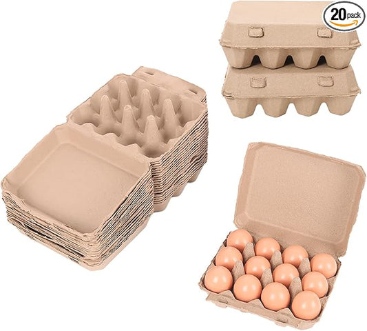 20 Pack Egg Cartons Bulk, 3x4 Style Reusable Empty Natural Paper Pulp Egg Cartons, Sturdy Design Egg Holder Containers for Fresh Chicken Eggs