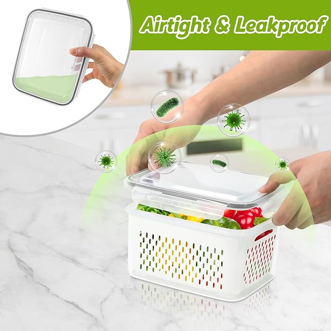 12 Pieces Fruit Storage Containers For Fridge, BPA-Free Fresh Food Containers with Removable Colanders and Airtight Lids, Keep Fresh for Fruit Berry Produce Vegetable, Dishwasher & Microwave Safe