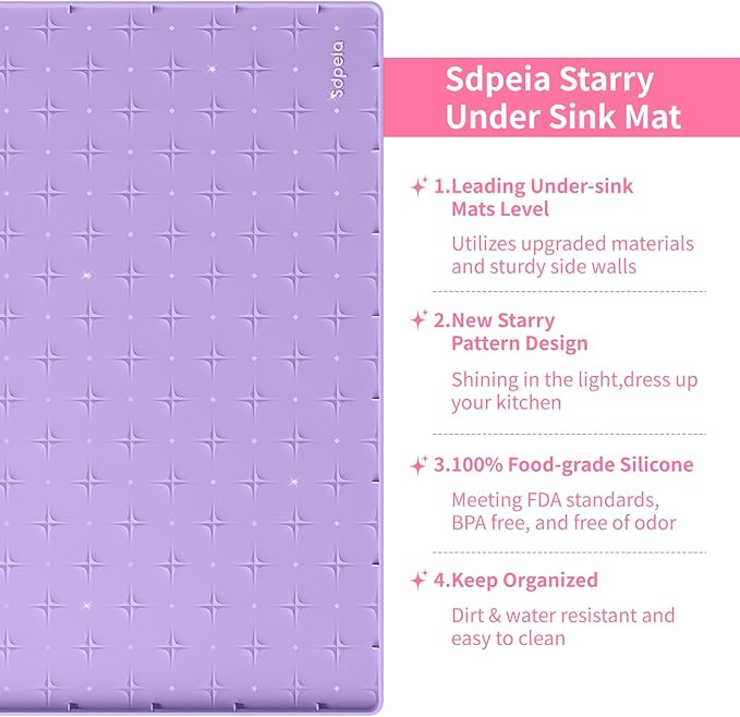 Sdpeia Under Sink Mat for [22" x 22"] Cabinet, Upgraded Silicone Waterproof Mat Kitchen Cabinet Liner Cabinet Protector Kitchen Organizers and Storage