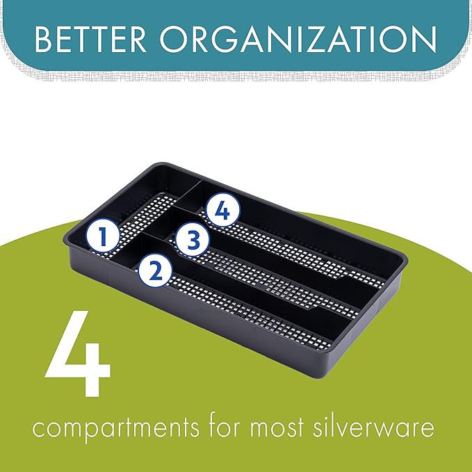 Dial Industries Small Cutlery, Utensil, Silverware Kitchen Drawer Organizer Tray, White