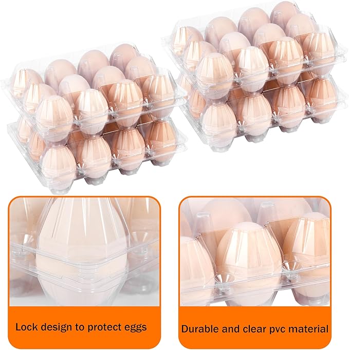 100 Pack 12 Count Plastic Egg Cartons - Bulk Cheap Clear Reusable Egg Containers for Chicken Eggs, Dozen Egg Storage Solutions.