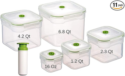11 piece Vacuum Seal Food Storage Containers with Vacuum Pump, Airtight and Leak Proof, Vacuum Sealed Food Storage Containers, Meal Prep Containers, Keep Food Fresh up to 5 X Longer