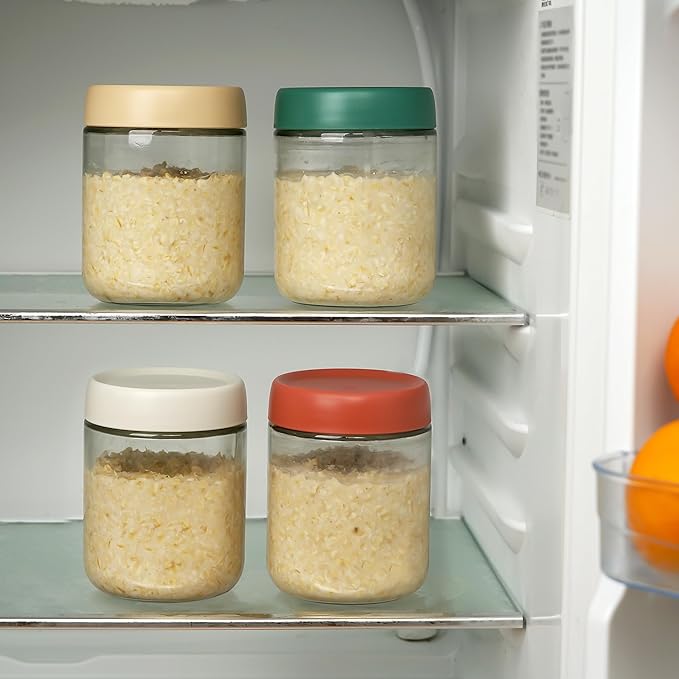4-Pack Overnight Oats Containers with Lids 16oz Glass Mason Jars Meal Prep Salad Food Cereal Snacks Pudding Yogurt Storage