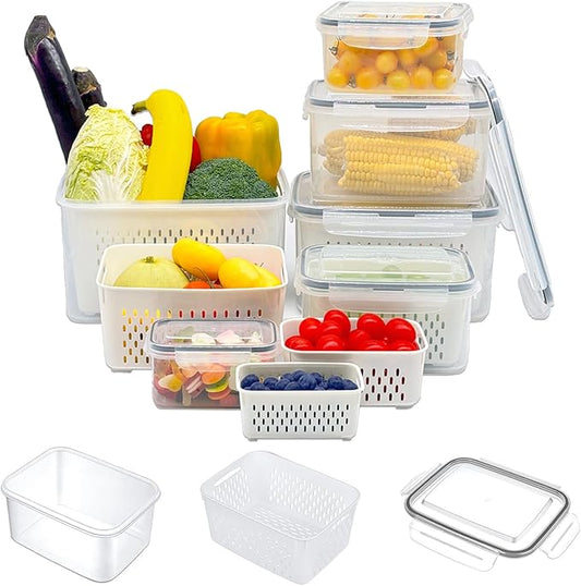 Fruit Storage Containers for Fridge,Produce Saver Containers for Refrigerator with Drain Colander,Food Storage Container,Dishwasher&Microwave Safe,Keep Fruits,Vegetables,Berry,Meat Fresh longer 6Pack.