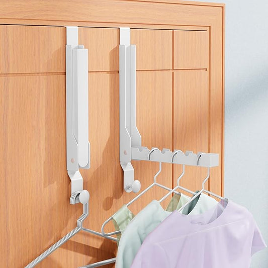 2 Packs Over The Door Clothes Drying Rack, Foldable Portable Over Door Hooks, Space Saving Door Hanger Collapsible Coat Towel Racks for Laundry Bathroom Home Organization Travel Storage (2Pack, White)