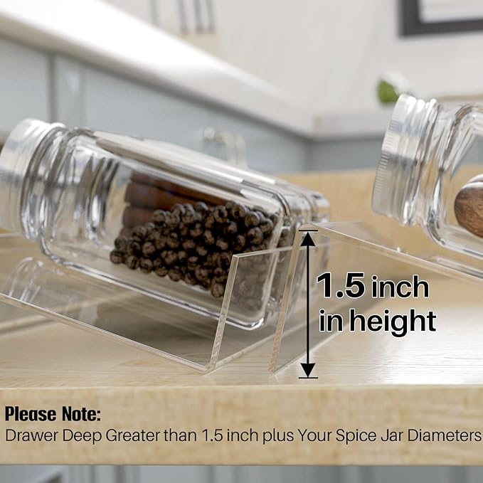 Antimbee Spice Drawer Organizer, 4 Tier- 8 Pack Kitchen Spice Rack Tray for Drawer, Acrylic Seasoning Organizer Rack Expandable From 13" to 26",Holds up 56 Spice Jars (Jars not Include)