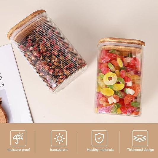Glass Food Storage Jars 6-Pack 37oz - 4x6 in-Clear Glass Food Canisters with Bamboo Lid Airtight For Serving Tea, Coffee, Flour, Sugar, Candy, Cookie, Spice and More shutiao