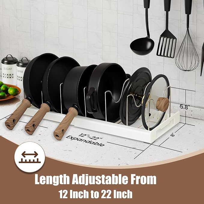 Pot Lid Organizer Pots and Pans Organizer Under Cabinet Adjustable Pot Lid Holder Rack for Pots, Cutting Boards, Pans