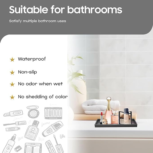 Vanity and Bathroom Tray, 7.7" ABS Countertop Organizer,Waterproof Vanity Tray for Toilet Tank,Perfume,Soap,Keys,Bathroom Accessories,Kitchen and Bath Trays,Non Slip Small Trays,Black,2 Pack