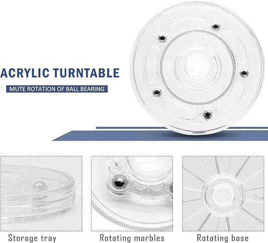 2Pcs 4” Clear Acrylic Turntable Organizer, Rotating Organizer Swivel Plate for Bathroom Kitchen Cabinet Table Spice Rack Cake Pantry