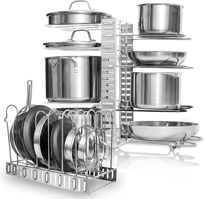 GeekDigg Upgraded Pan Organizer Rack for Cabinet with 3 DIY Methods (Silver)