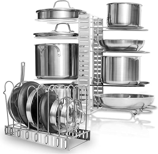 GeekDigg Upgraded Pan Organizer Rack for Cabinet with 3 DIY Methods (Silver)