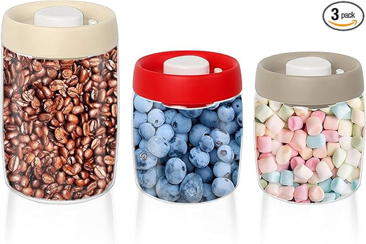 Vacuum Containers 3 Pcs, Triple Seal Airtight Food Storage, 2.95 Quart or 94.7 Fl Oz Total, Preserve Fresh and Fragrant for Snacks, Sugar, Spices, Nuts and Coffee Containers