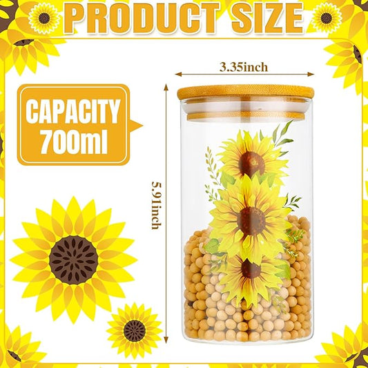 Layhit 3 Pcs Sunflower Glass Canister Set Clear Lemon Kitchen Storage Jars with Airtight Bamboo Lid for Coffee Bean Cookie Candy Tea Flour