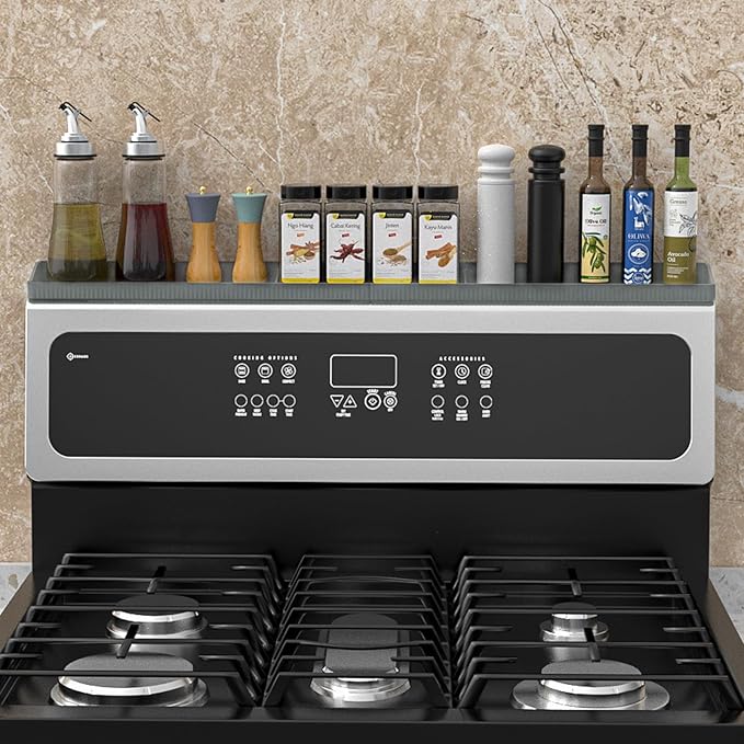 30 Inch Silicone Stove Top Shelf Magnetic for Kitchen, Soft Flexible Strong Magnetic Heat Resistant Spice Rack Organizer for Over Stove Oven - Grey