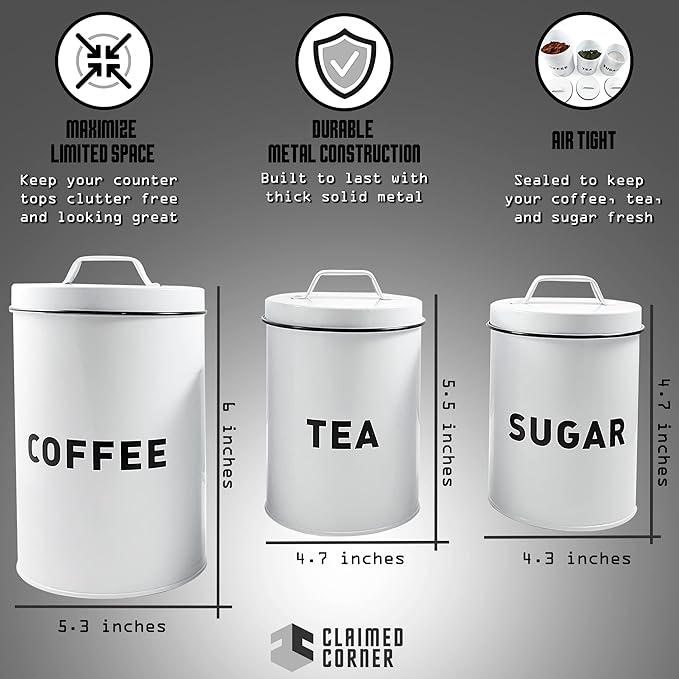 Metal Storage Canisters and Containers for Home and Kitchen Organization, Function, and Decor (Canister Set)