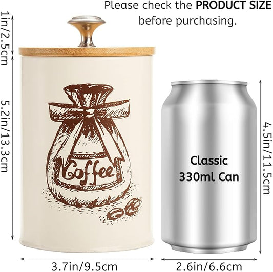 Youeon Small Canister Sets for Kitchen Counter, 25 Oz Coffee Sugar Tea Canister Set, Metal Vintage Kitchen Container 3 Pack, Food Storage Containers with Bamboo Lid, Farmhouse Decor, Beige