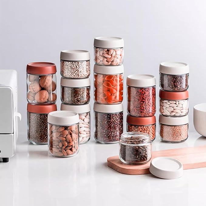 Small Glass Containers With Lids,Overnight Oats Jars,15.2oz Condiment Salad Dressing Sauce Meal Prep Containers, Chia Pudding jars with lids.Yogurt container (15.2oz-2 Pack-Beige)